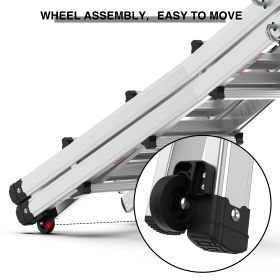 Aluminum Multi-Position Ladder with Wheels, 300 lbs Weight Rating, 22 FT