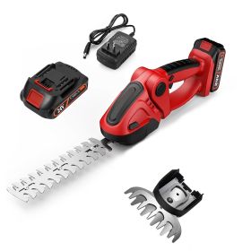 24V Cordless Handheld Grass Shear Hedge Trimmer with 90�� Cutting Angle 2Pcs Replaceable Blades